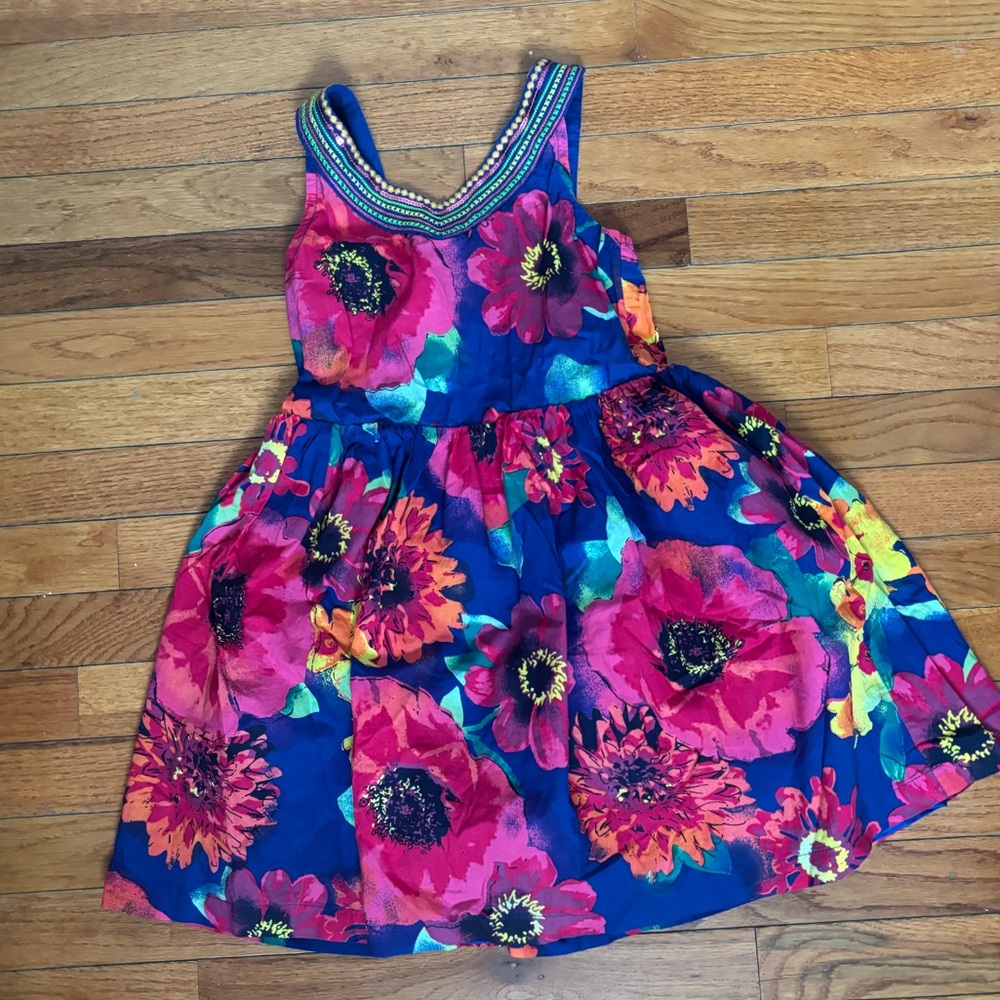 1989 Place Vibrant Strapless Floral Dress with Blue and Pink
